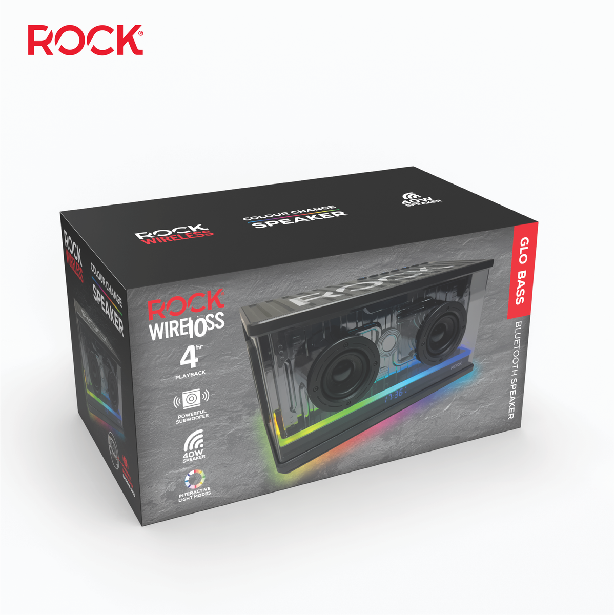 Rock Glo Bass 40W Bluetooth Speaker with Colour-Changing LED Lights