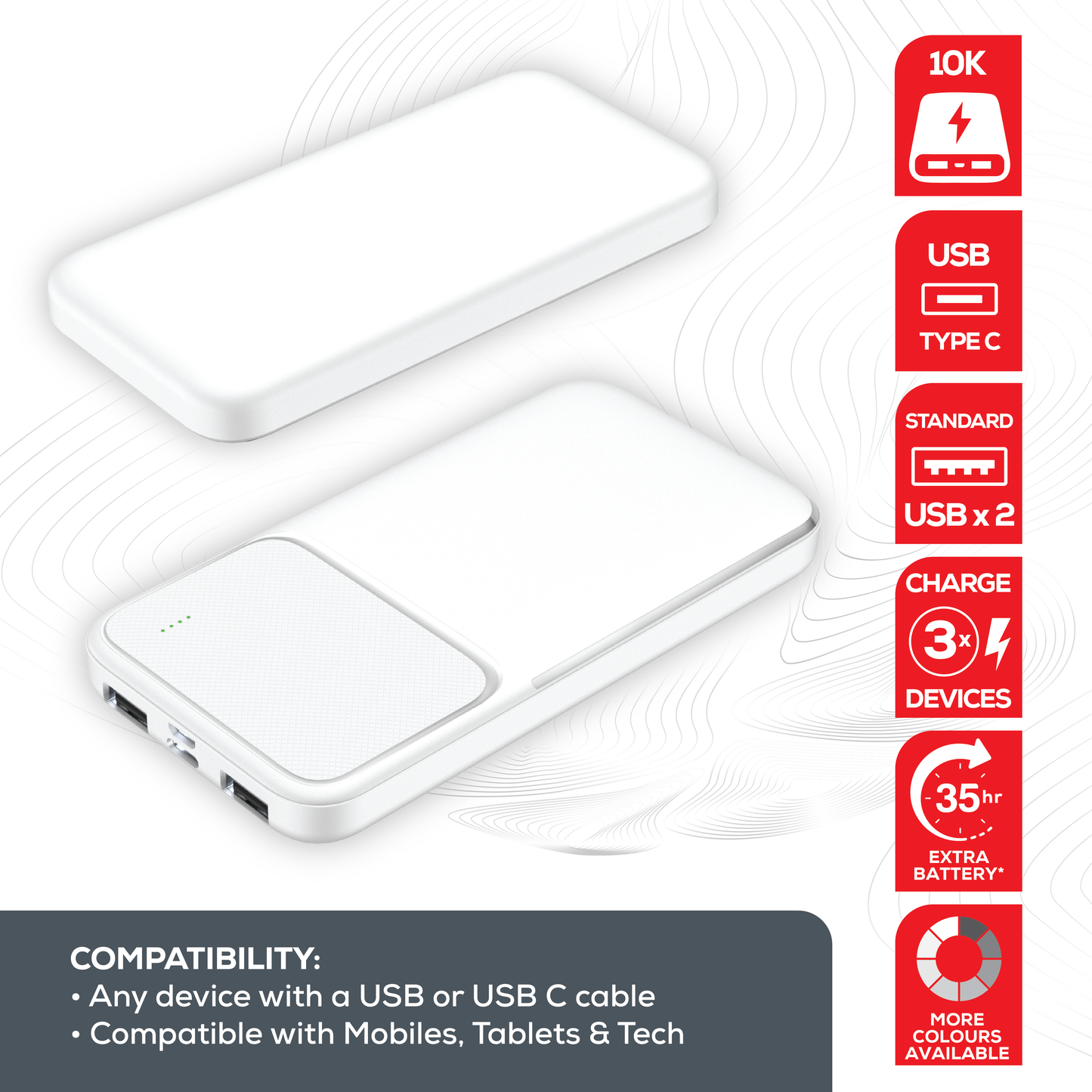 Rock Go Power 10,000 mAh Power Bank, 2 charges