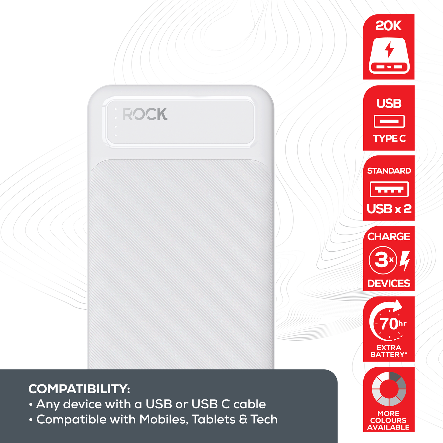 Rock Go Power 20,000 mAh Power Bank, 5 charges