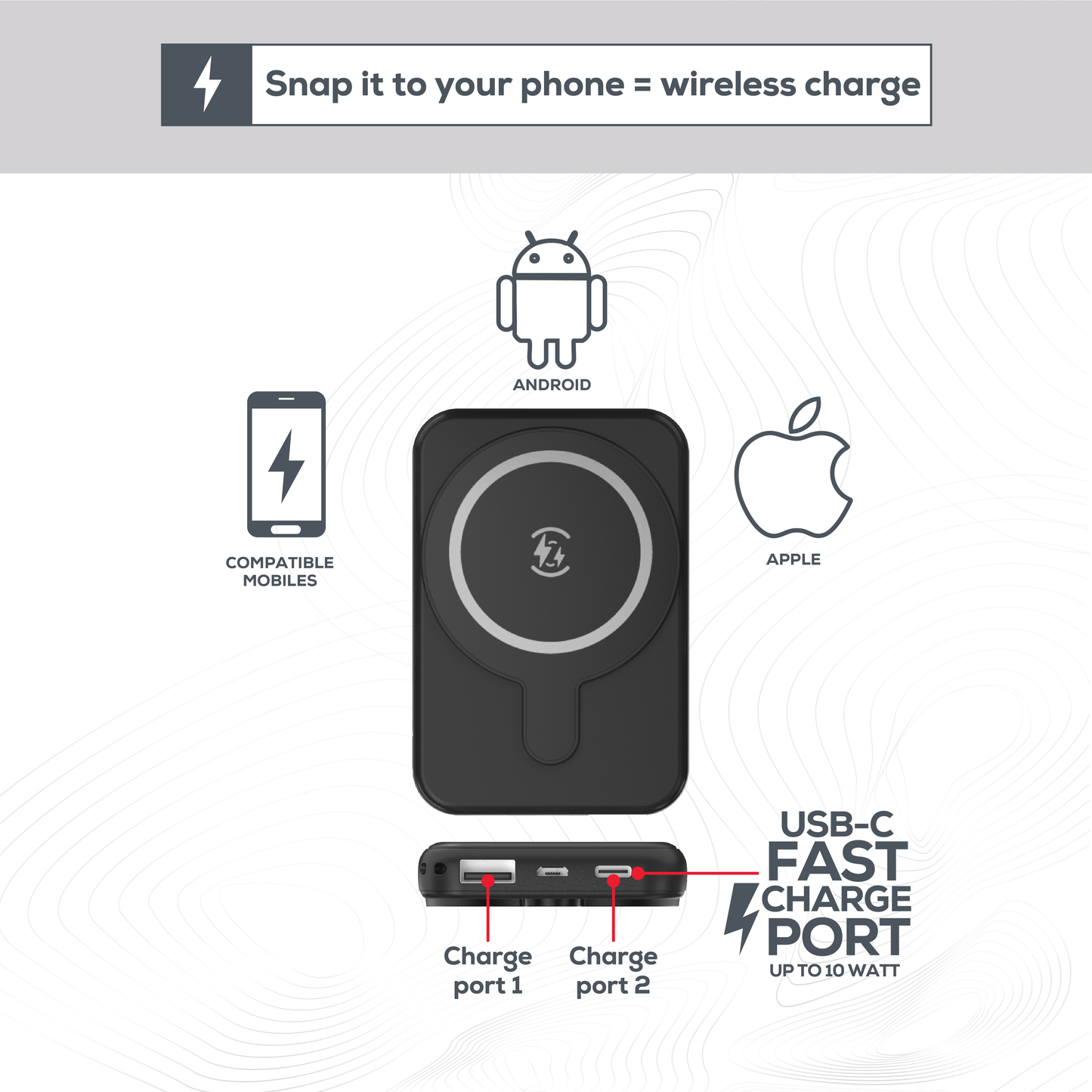 Rock Go Power MagSafe 5000 mAh Power Bank, Provides 1 full charge - Black