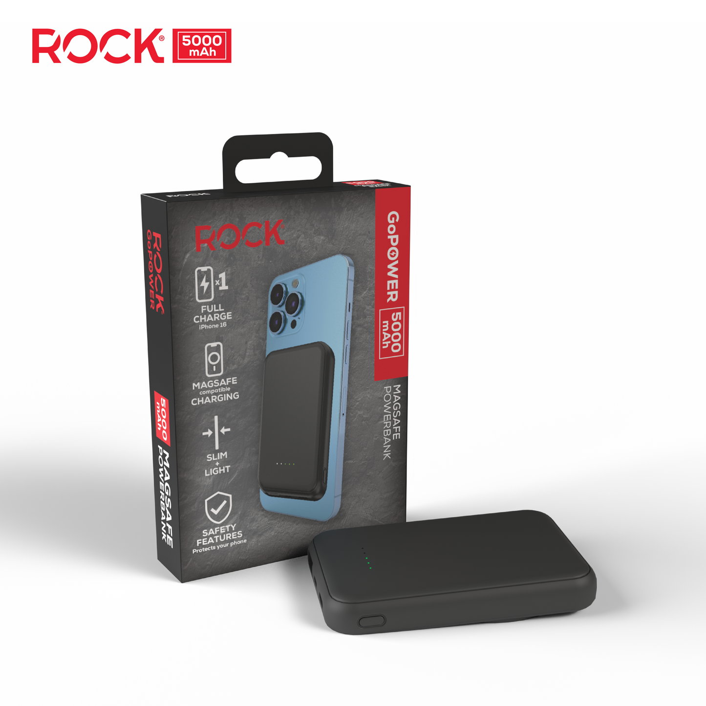 Rock Go Power MagSafe 5000 mAh Power Bank, Provides 1 full charge - Black