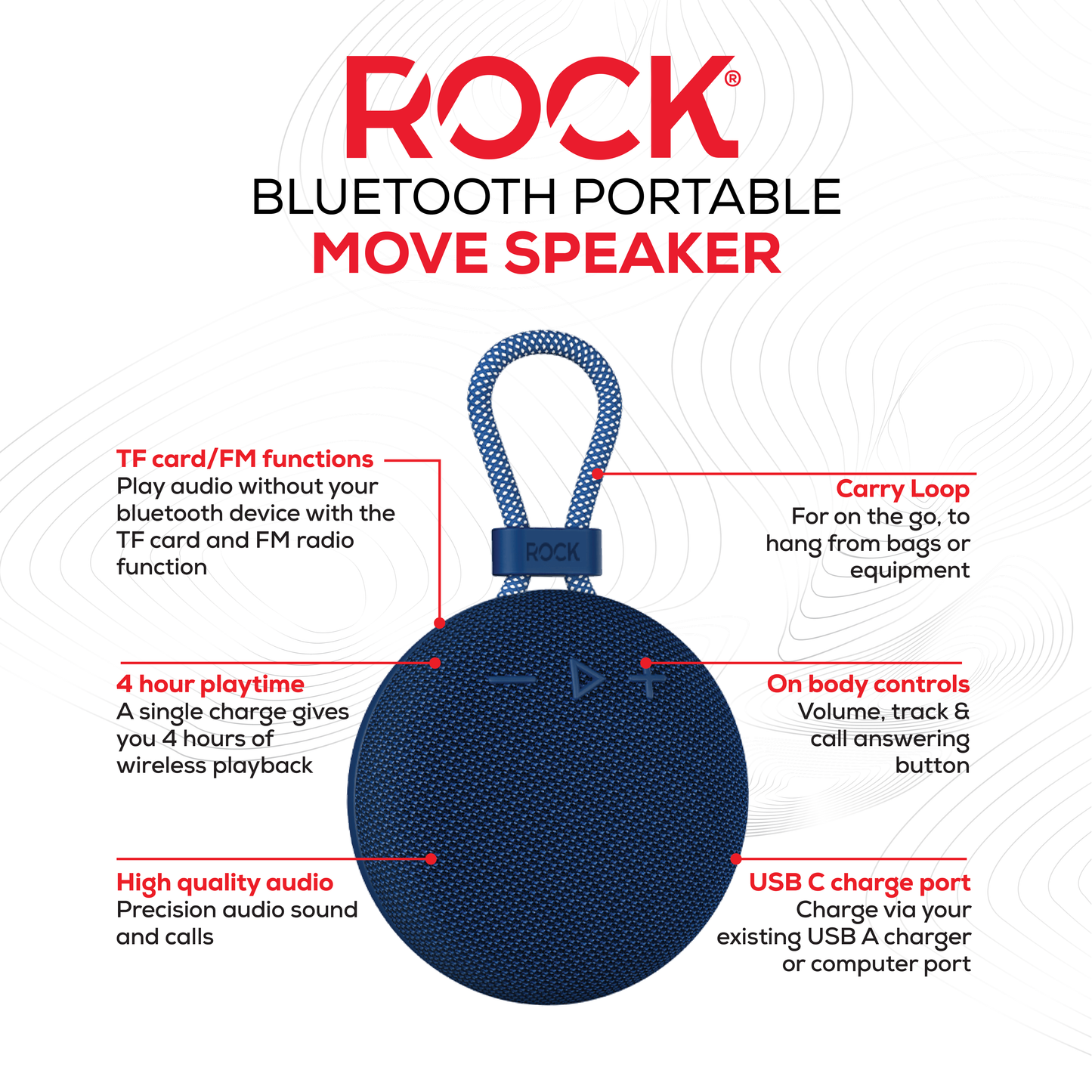 Rock Move Portable Bluetooth Speaker Blue