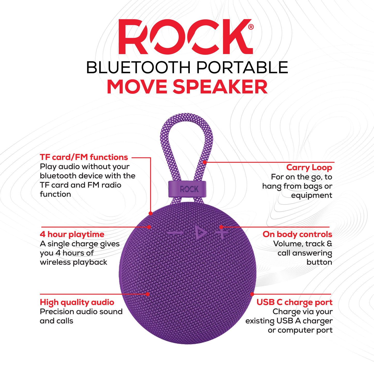 Rock Move Portable Bluetooth Speaker Purple