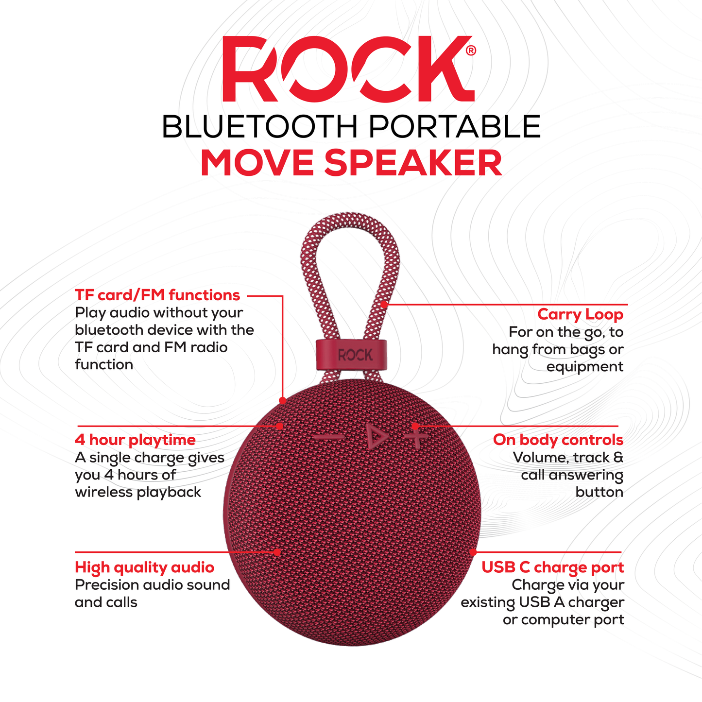 Rock Move Portable Bluetooth Speaker Red