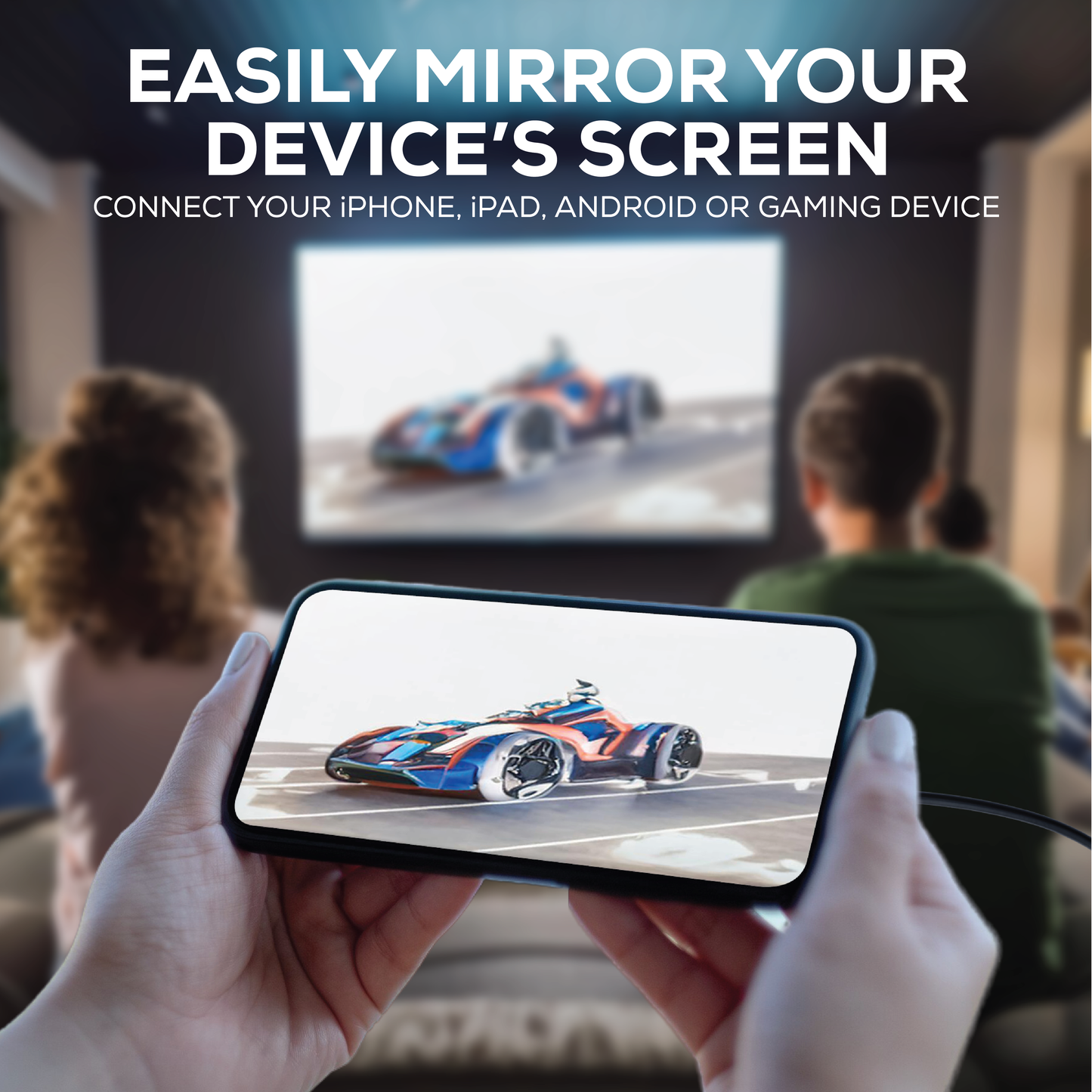 High Definition Rock Drive-In Projector. Small and portable, only 10cm x 19cm. Screen size: 40” to 130”. Multi angle projection of 230°. Projection distance: 0.9m - 4.2m .Connect to your Android, Apple or device via USB or HDMI . Connect to streaming apps. In-built 3 Watt speaker . Mirrors laptops, mobiles, tablets and more. Supports high definition playback: 1280 x 720p. Decodes 1080p . High-performance chip: Hi 3101 (Dual Core 32-bit). Supports HDMI, USB & 3.5mm Aux port. Input: AC 100-240V