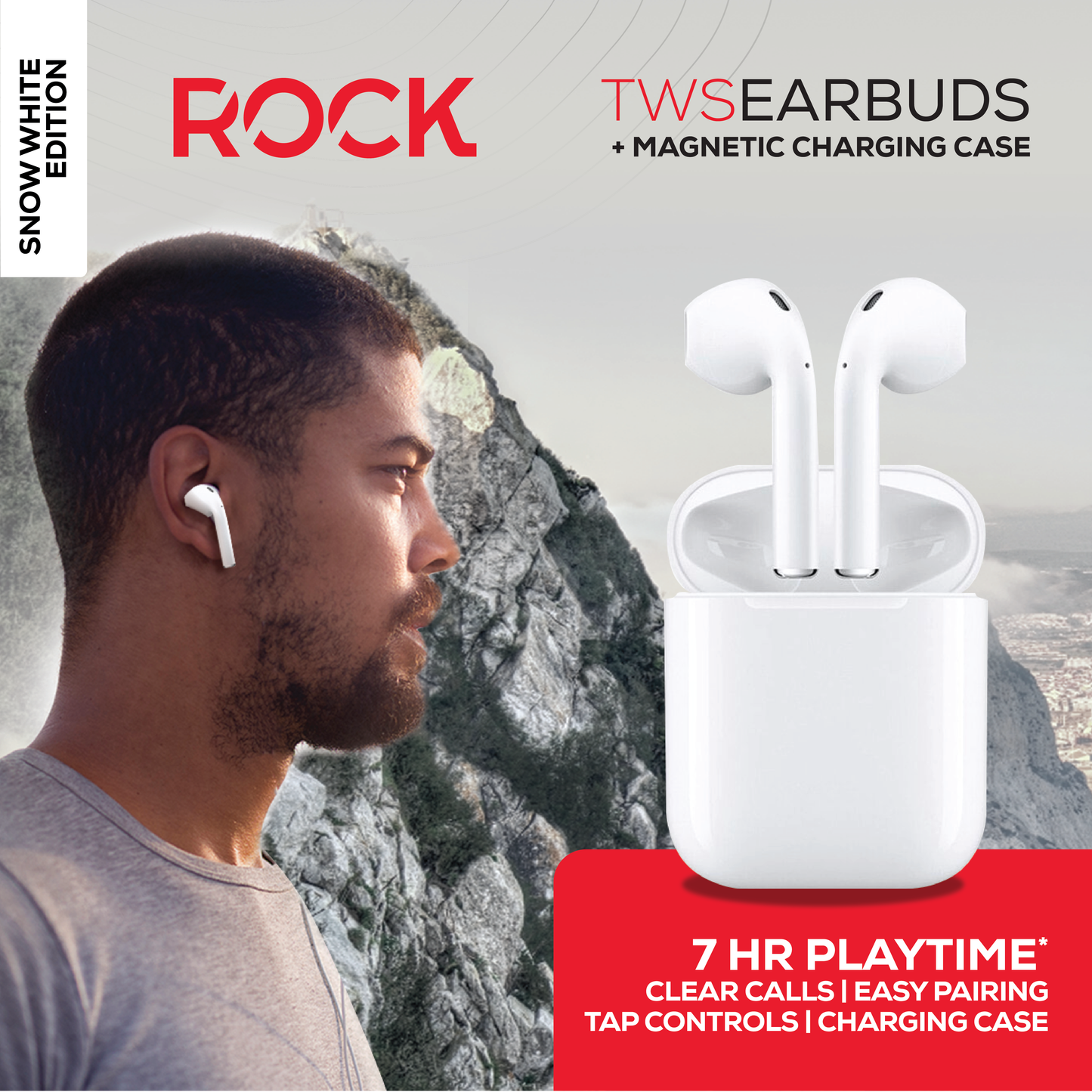 Rock’s TWS earphones offer around 7 hours of playback using the buds + the charging case. Compatible with Apple & Android devices. Comfort-fit earbuds. Sensitive touch controls on the buds enabling forward, rewind, volume, call answering and Siri/Google Assistant control. 10m range. Bluetooth V5.0 for better connectivity. Call answering enabled. Superior audio quality delivers crystal clear sound. USB Type C charging port