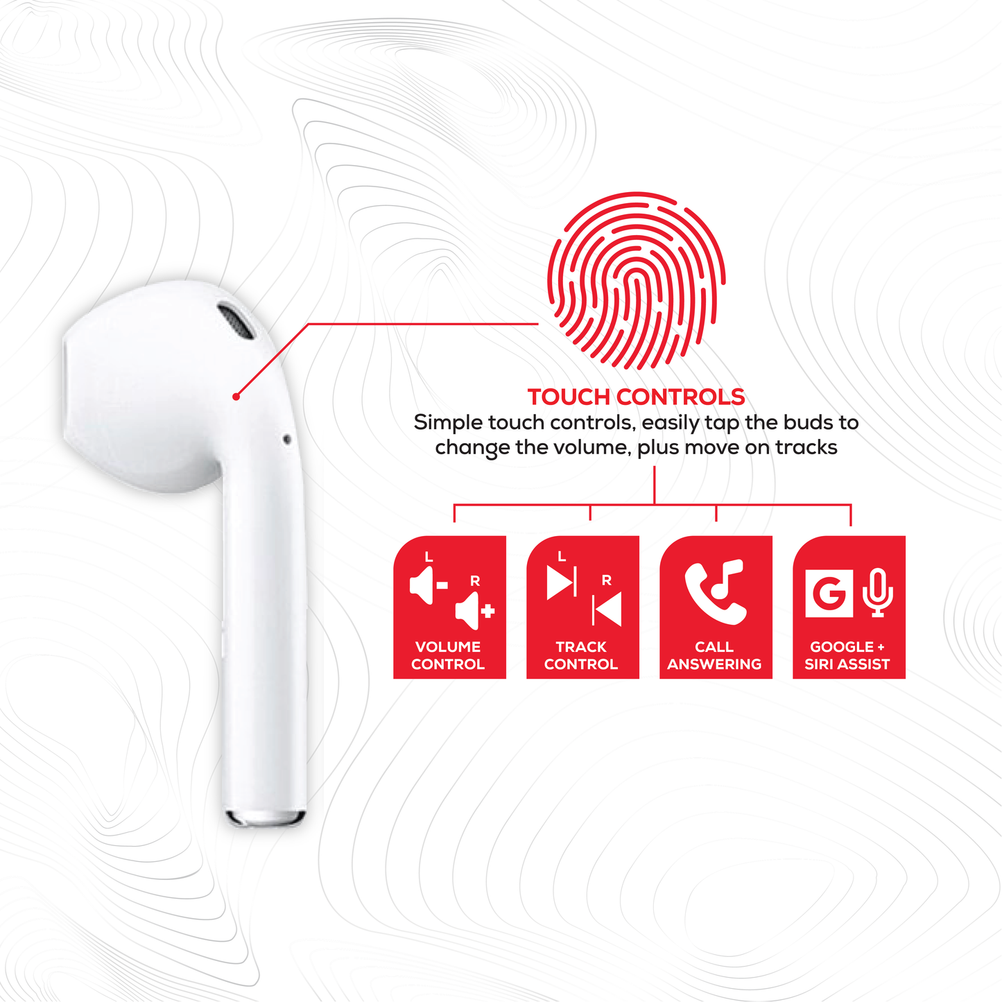 Rock’s TWS earphones offer around 7 hours of playback using the buds + the charging case. Compatible with Apple & Android devices. Comfort-fit earbuds. Sensitive touch controls on the buds enabling forward, rewind, volume, call answering and Siri/Google Assistant control. 10m range. Bluetooth V5.0 for better connectivity. Call answering enabled. Superior audio quality delivers crystal clear sound. USB Type C charging port