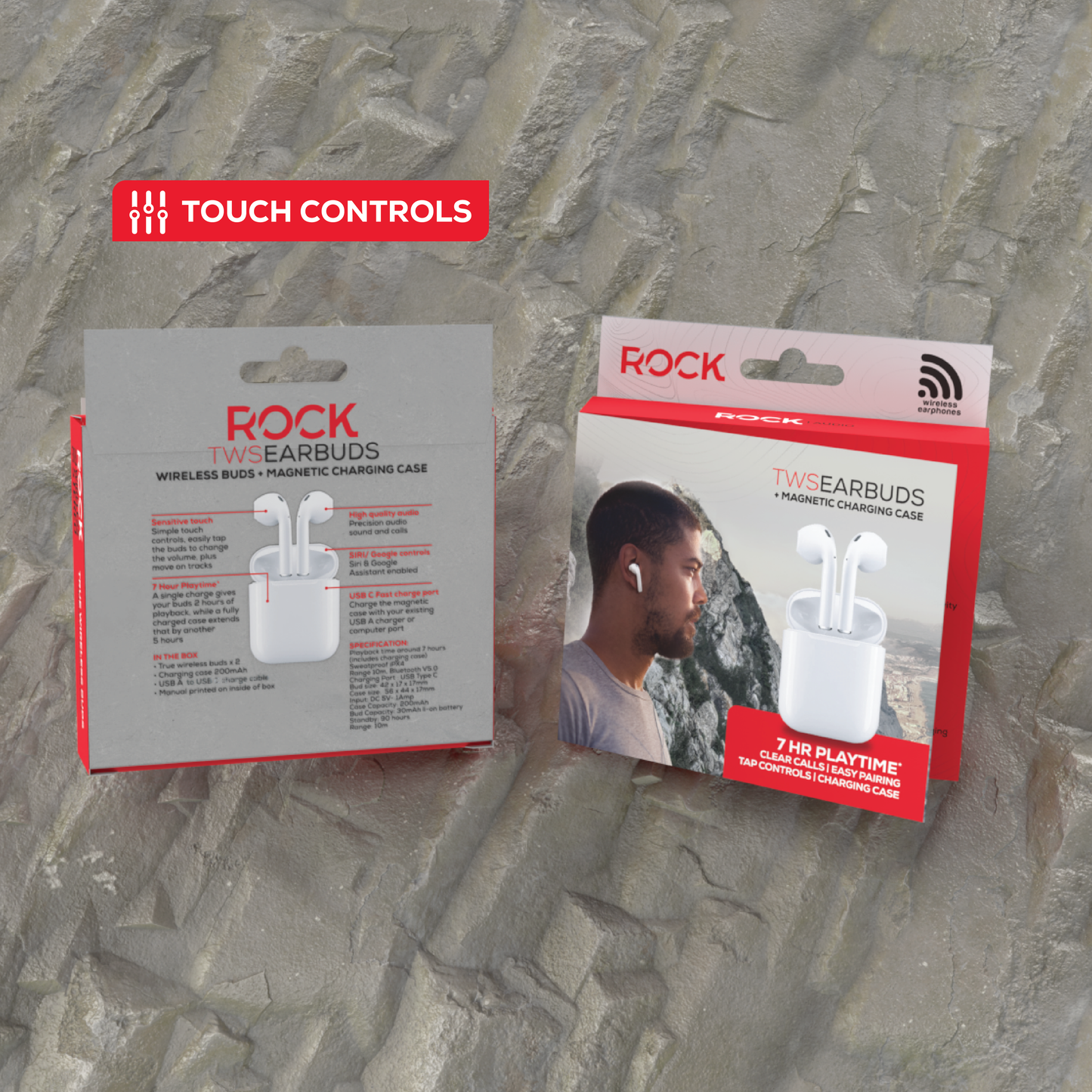 Rock’s TWS earphones offer around 7 hours of playback using the buds + the charging case. Compatible with Apple & Android devices. Comfort-fit earbuds. Sensitive touch controls on the buds enabling forward, rewind, volume, call answering and Siri/Google Assistant control. 10m range. Bluetooth V5.0 for better connectivity. Call answering enabled. Superior audio quality delivers crystal clear sound. USB Type C charging port