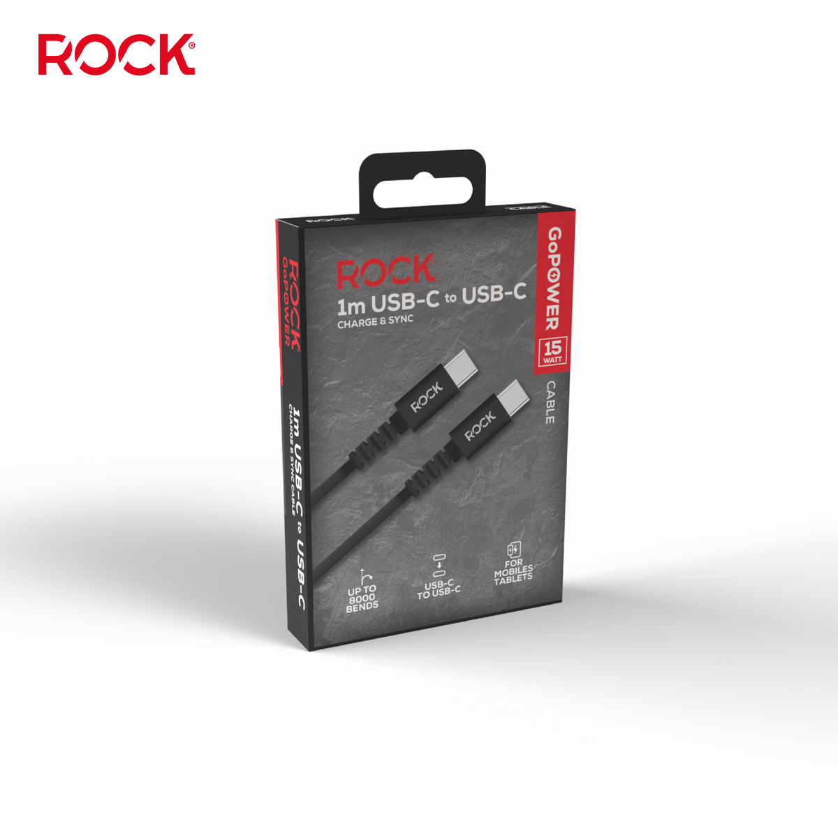 Rock Go Power 1 Metre USB-C to USB-C Charge & Sync Cable, 15W Black (Copy)