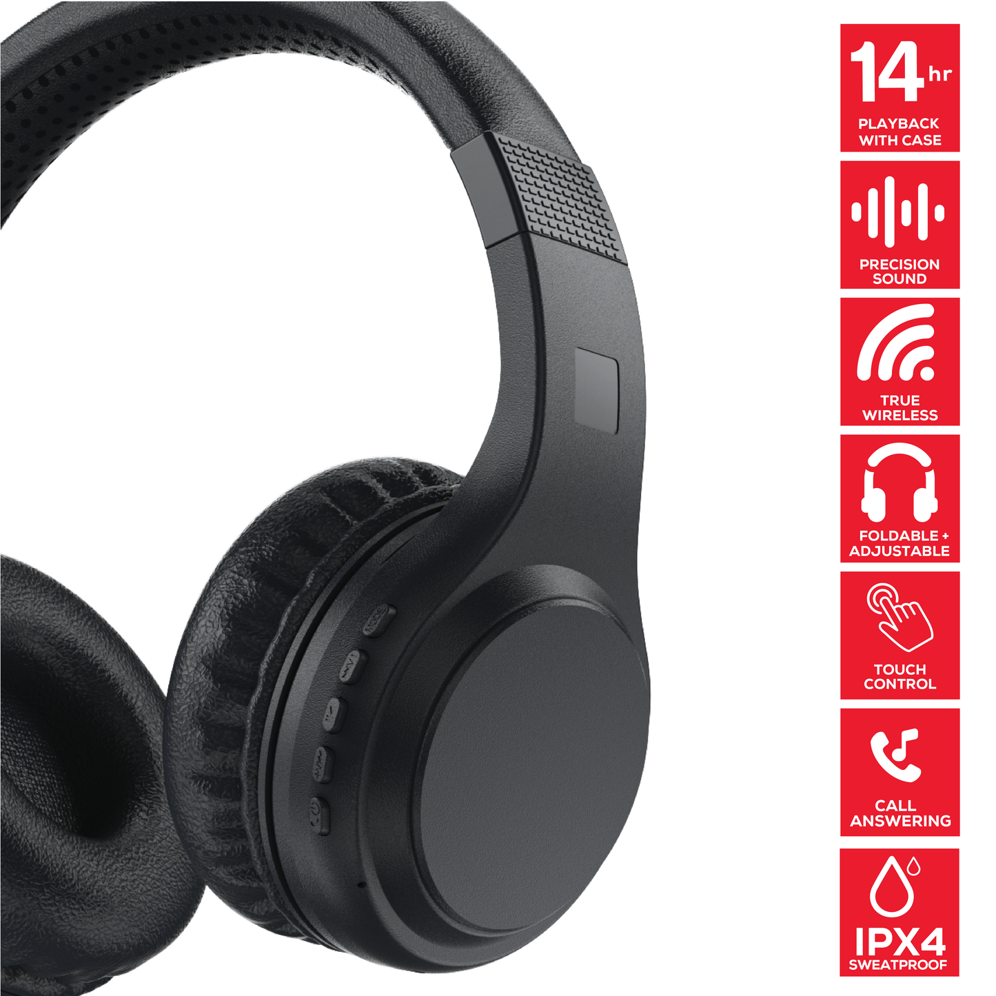 Rock Montari Lite Bluetooth On-Ear Headphones with 14 hour Playback - Black