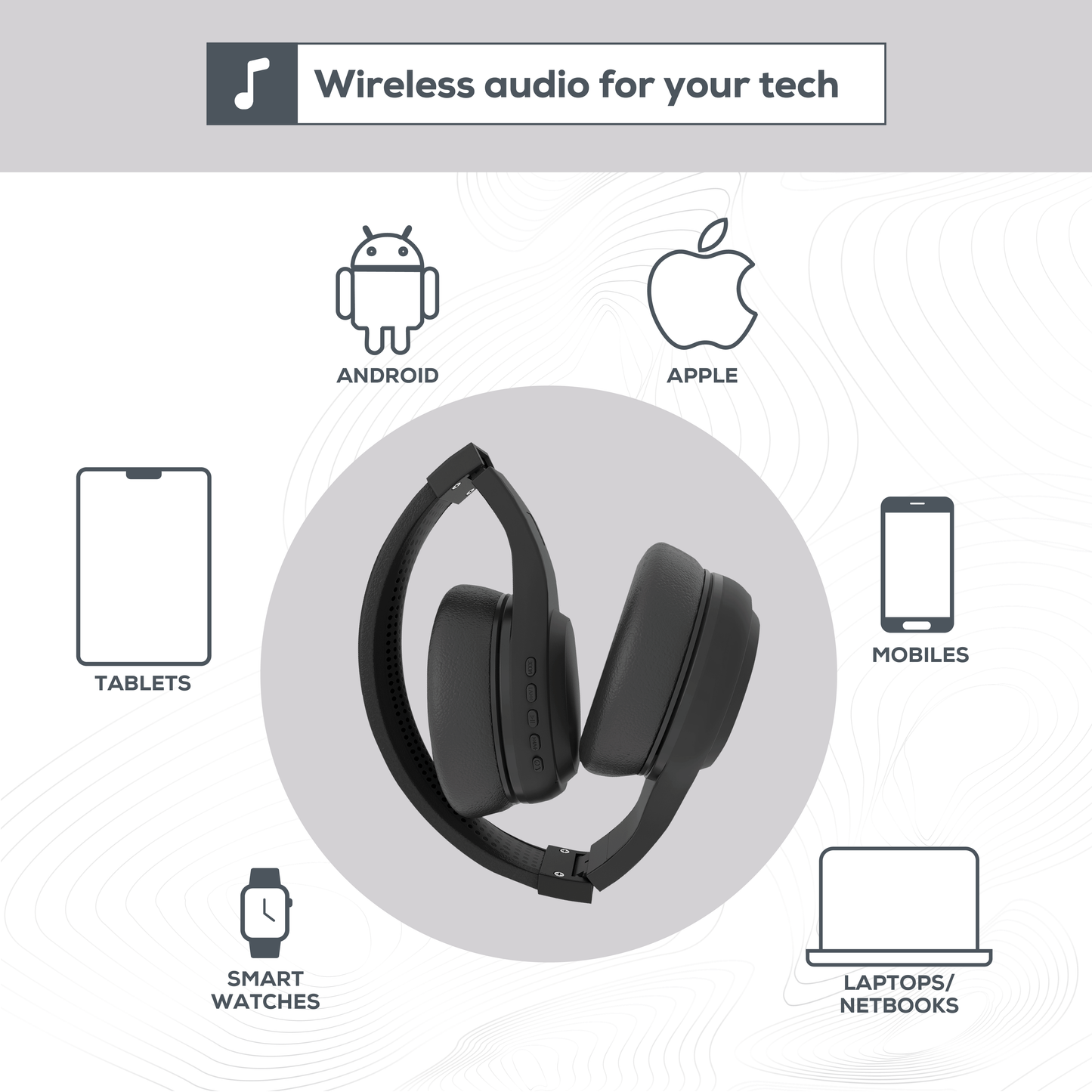 Rock Montari Lite Bluetooth On-Ear Headphones with 14 hour Playback - Black