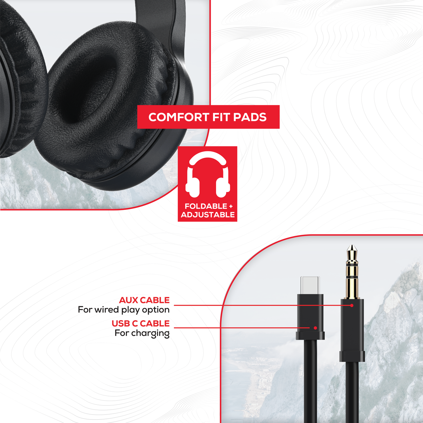 Rock Montari Lite Bluetooth On-Ear Headphones with 14 hour Playback - Black