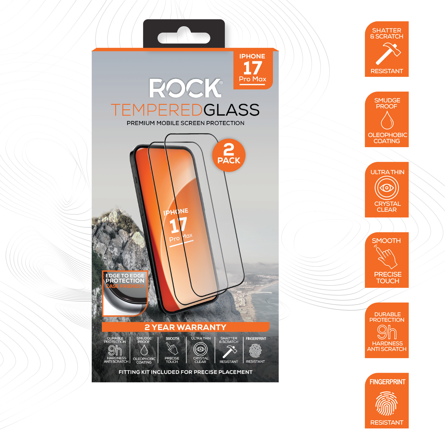 Rock Tempered Glass Screen Protection For iPhone 17 Pro Max - 2 PACK