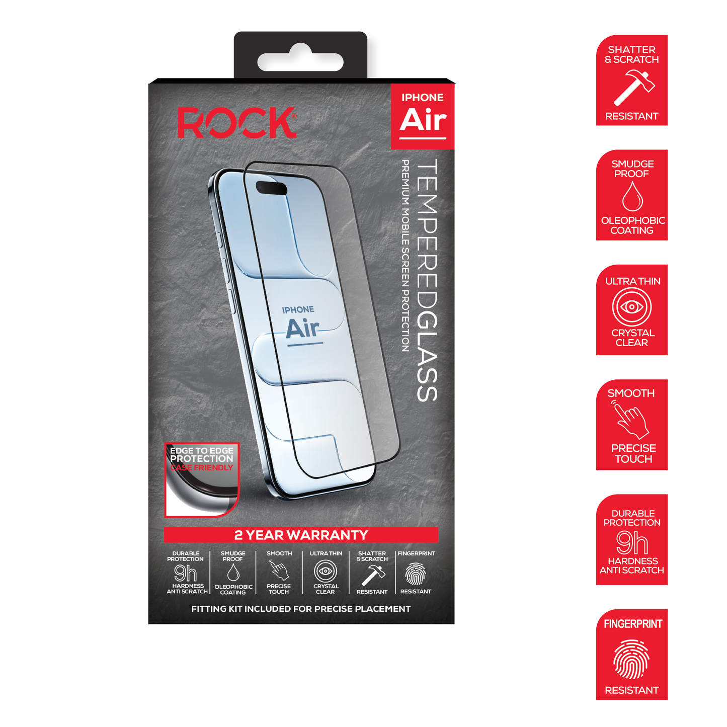 Rock Tempered Glass Screen Protection For iPhone Air