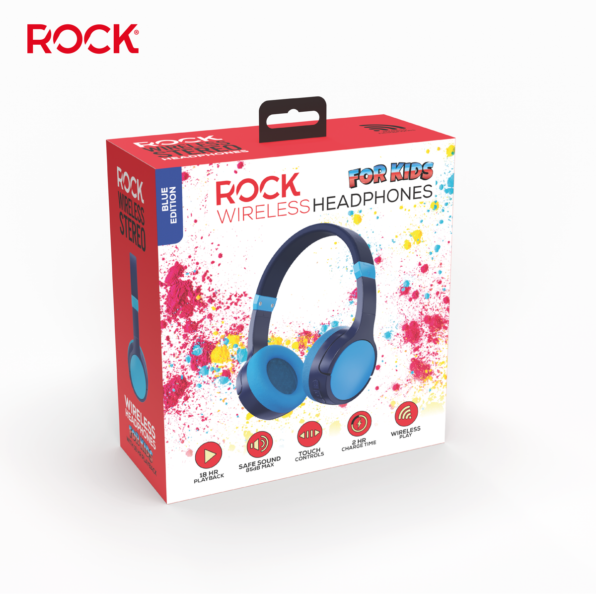Rock Kids Safe Bluetooth On-Ear Headphones with 18 hour Playback - Blue