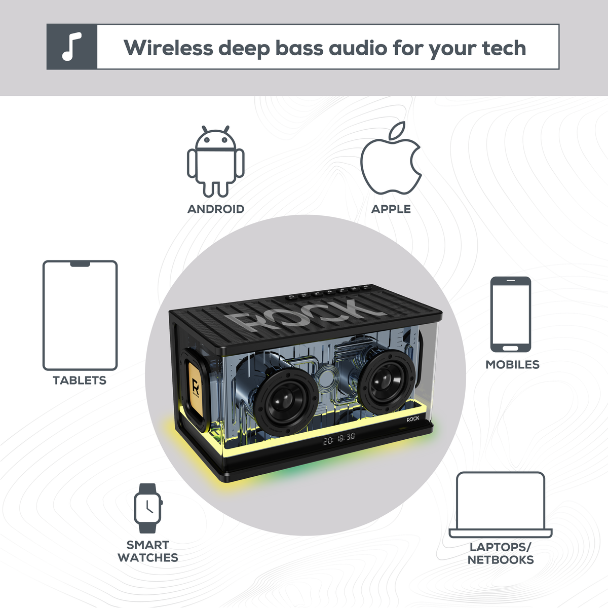 Rock Glo Bass 40W Bluetooth Speaker with Colour-Changing LED Lights