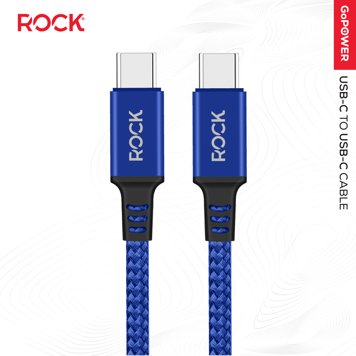 Rock Go Power 1 Metre Braided USB-C to USB-C Charge & Sync Cable, 15W Navy