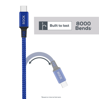 Rock Go Power 1 Metre Braided USB-C to USB-C Charge & Sync Cable, 15W Navy