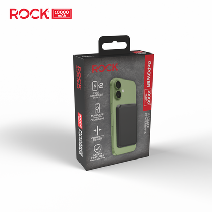 Rock Go Power 10,000 mAh Magsafe Power Bank, Provides 2 Charges