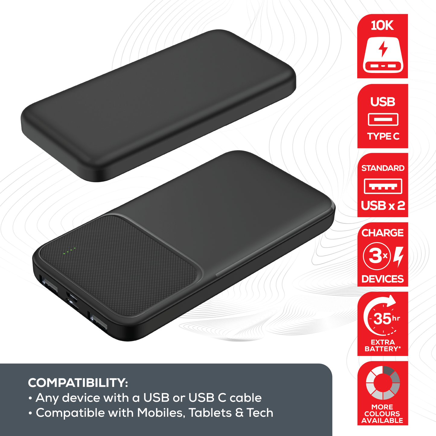 Rock Go Power 10,000 mAh Power Bank, 2 charges