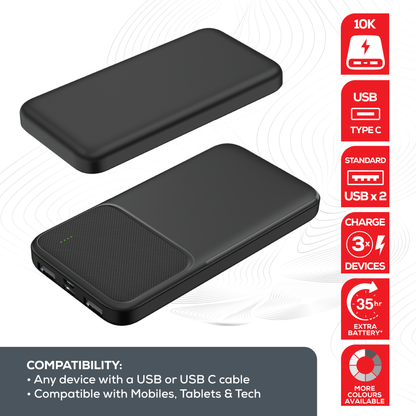 Rock Go Power 10,000 mAh Power Bank, 2 charges