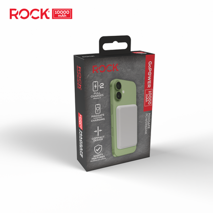 Rock Go Power 10,000 mAh Magsafe Power Bank, Provides 2 Charges