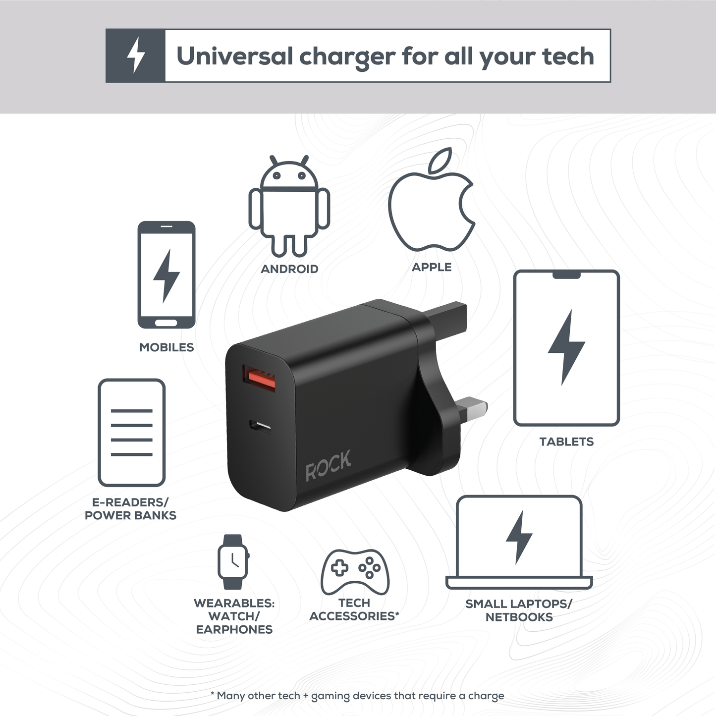 ROCK GO POWER 20 WATT DUAL PORT GAN CHARGER - BLACK