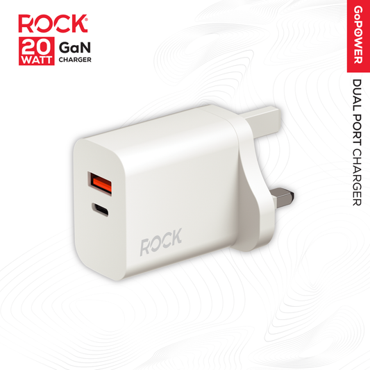 ROCK GO POWER 20 WATT DUAL PORT GAN CHARGER - White