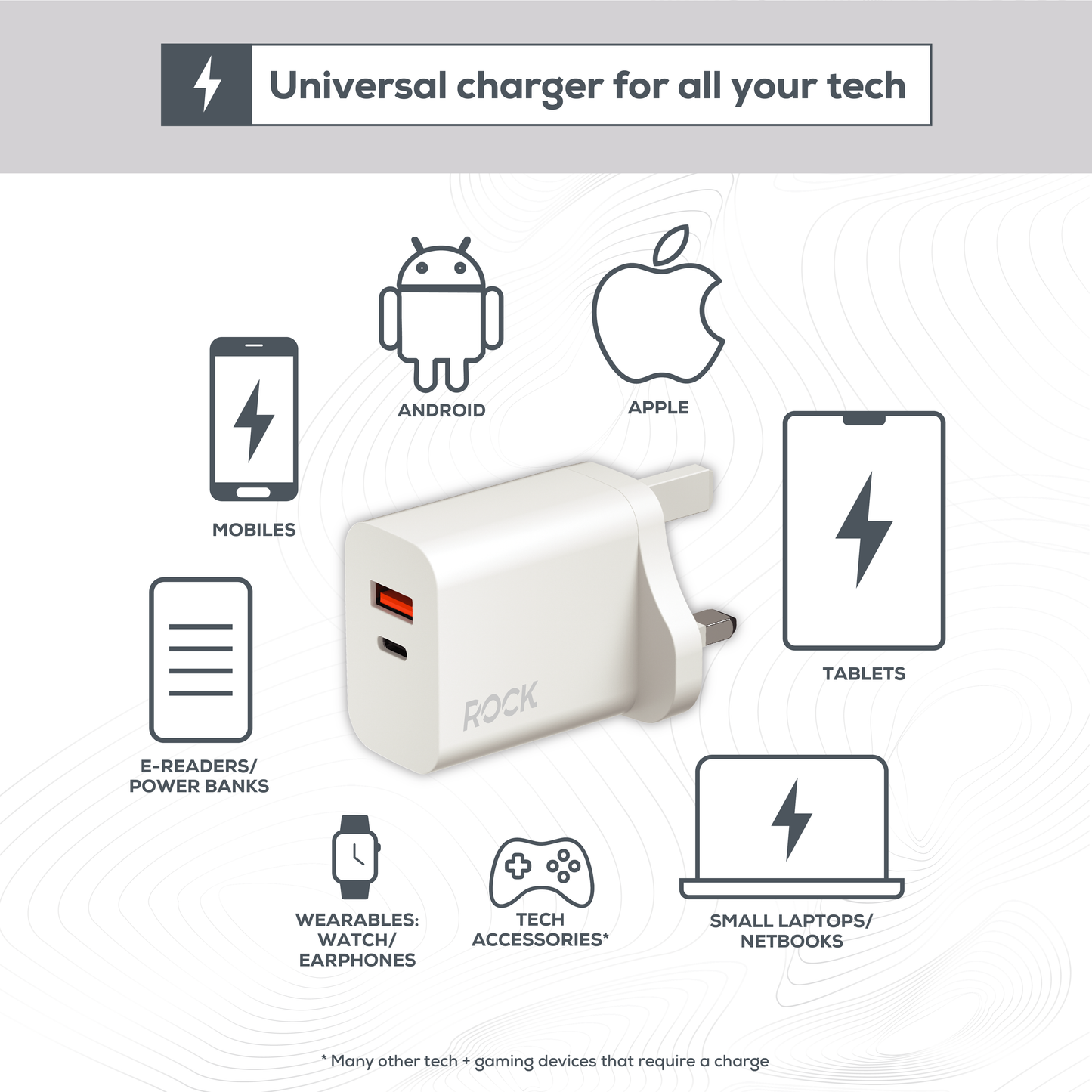 ROCK GO POWER 20 WATT DUAL PORT GAN CHARGER - White