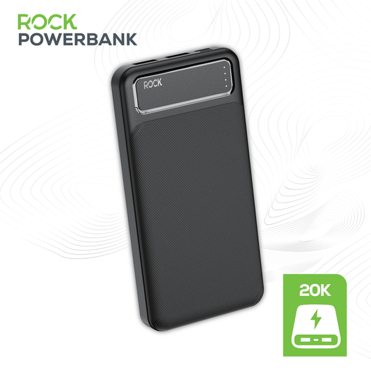 Rock 20,000 mAh Power Bank. Charge 3 Devices, Provides 6 Charges, 20 Watt, Black