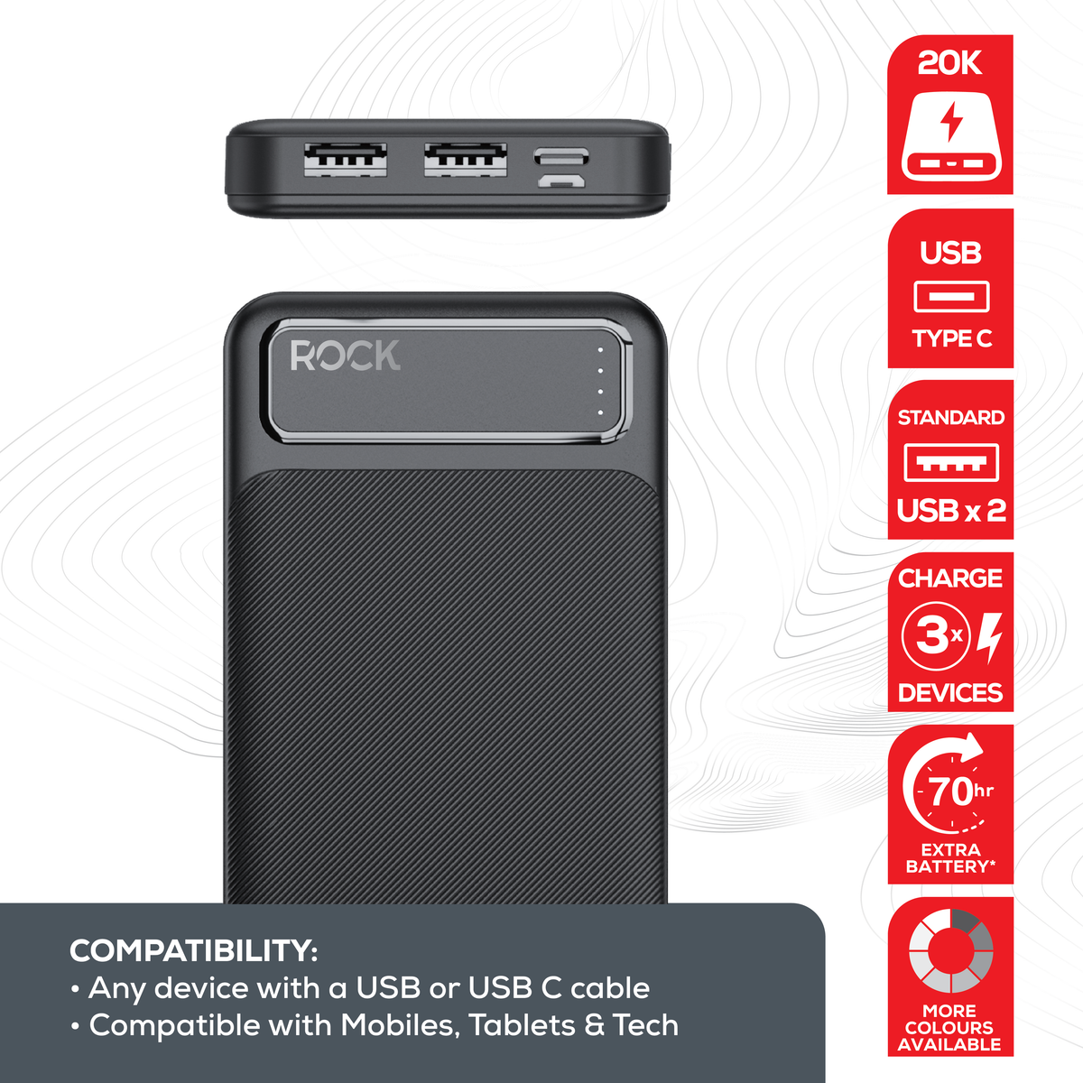 Rock Go Power 20,000 mAh Power Bank, 5 charges