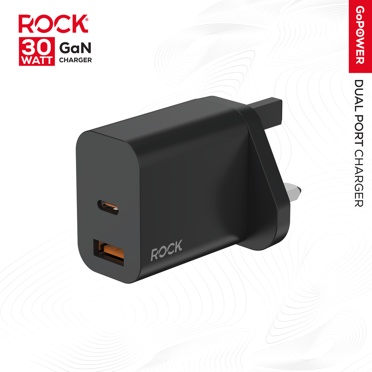 Rock Go Power 30 Watt Dual Port GaN charger - Black
