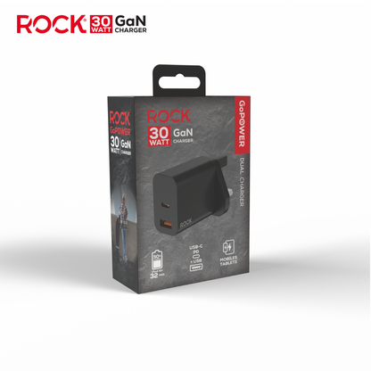 Rock Go Power 30 Watt Dual Port GaN charger - Black