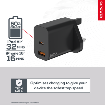 Rock Go Power 30 Watt Dual Port GaN charger - Black