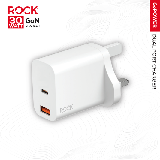 Rock Go Power 30 Watt Dual Port GaN charger - White