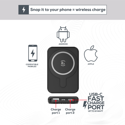Rock Go Power MagSafe 5000 mAh Power Bank, Provides 1 full charge - Black