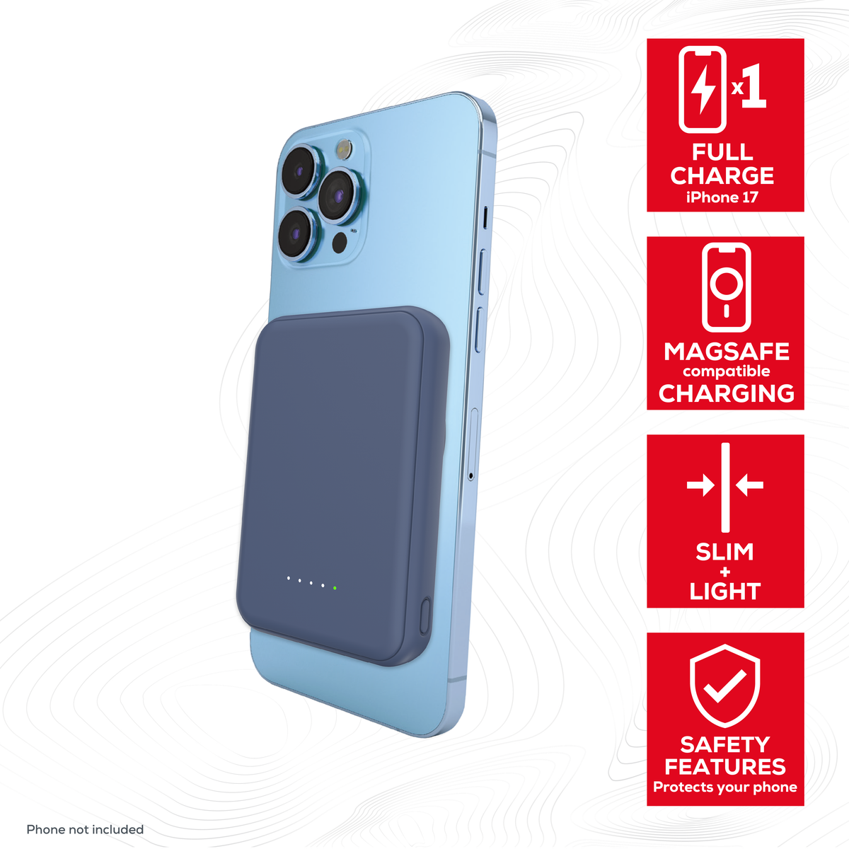 Rock Go Power Deep Blue 5000mAh Magsafe PowerBank with USB-C and USB-A ports, Provides 1 full charge