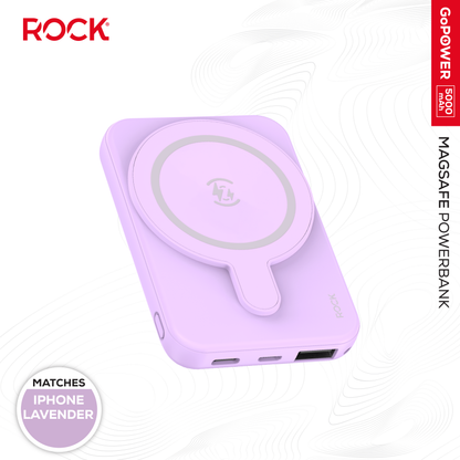 Rock Go Power Lavender 5000mAh Magsafe PowerBank with USB-C and USB-A ports, Provides 1 full charge (Copy)