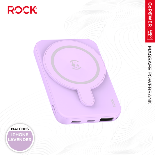 Rock Go Power Lavender 5000mAh Magsafe PowerBank with USB-C and USB-A ports, Provides 1 full charge (Copy)