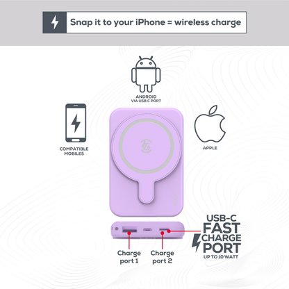 Rock Go Power Lavender 5000mAh Magsafe PowerBank with USB-C and USB-A ports, Provides 1 full charge (Copy)