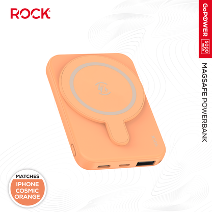 Rock Go Power Cosmic Orange 5000mAh Magsafe PowerBank with USB-C and USB-A ports, Provides 1 full charge