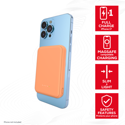 Rock Go Power Cosmic Orange 5000mAh Magsafe PowerBank with USB-C and USB-A ports, Provides 1 full charge