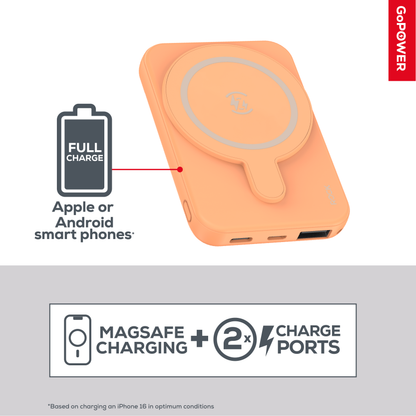 Rock Go Power Cosmic Orange 5000mAh Magsafe PowerBank with USB-C and USB-A ports, Provides 1 full charge