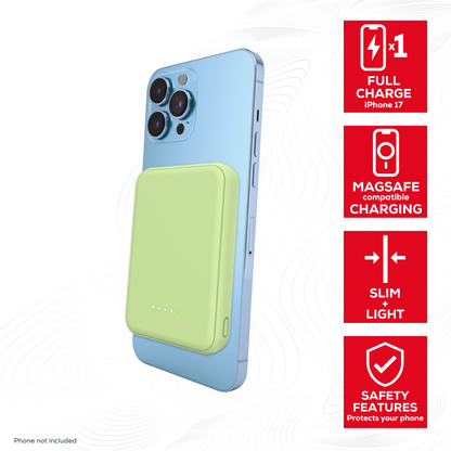 Rock Go Power Sage Green 5000mAh Magsafe PowerBank with USB-C and USB-A ports, Provides 1 full charge