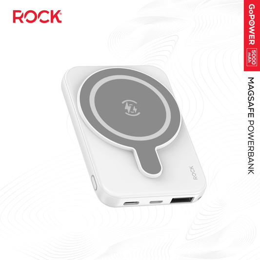 Rock Go Power MagSafe 5000 mAh Power Bank, Provides 1 full charge - White