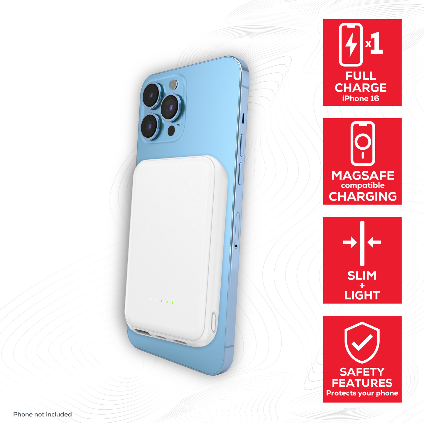 Rock Go Power MagSafe 5000 mAh Power Bank, Provides 1 full charge - White