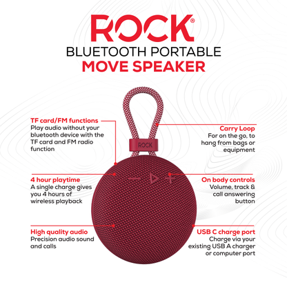 Rock Move Portable Bluetooth Speaker Red