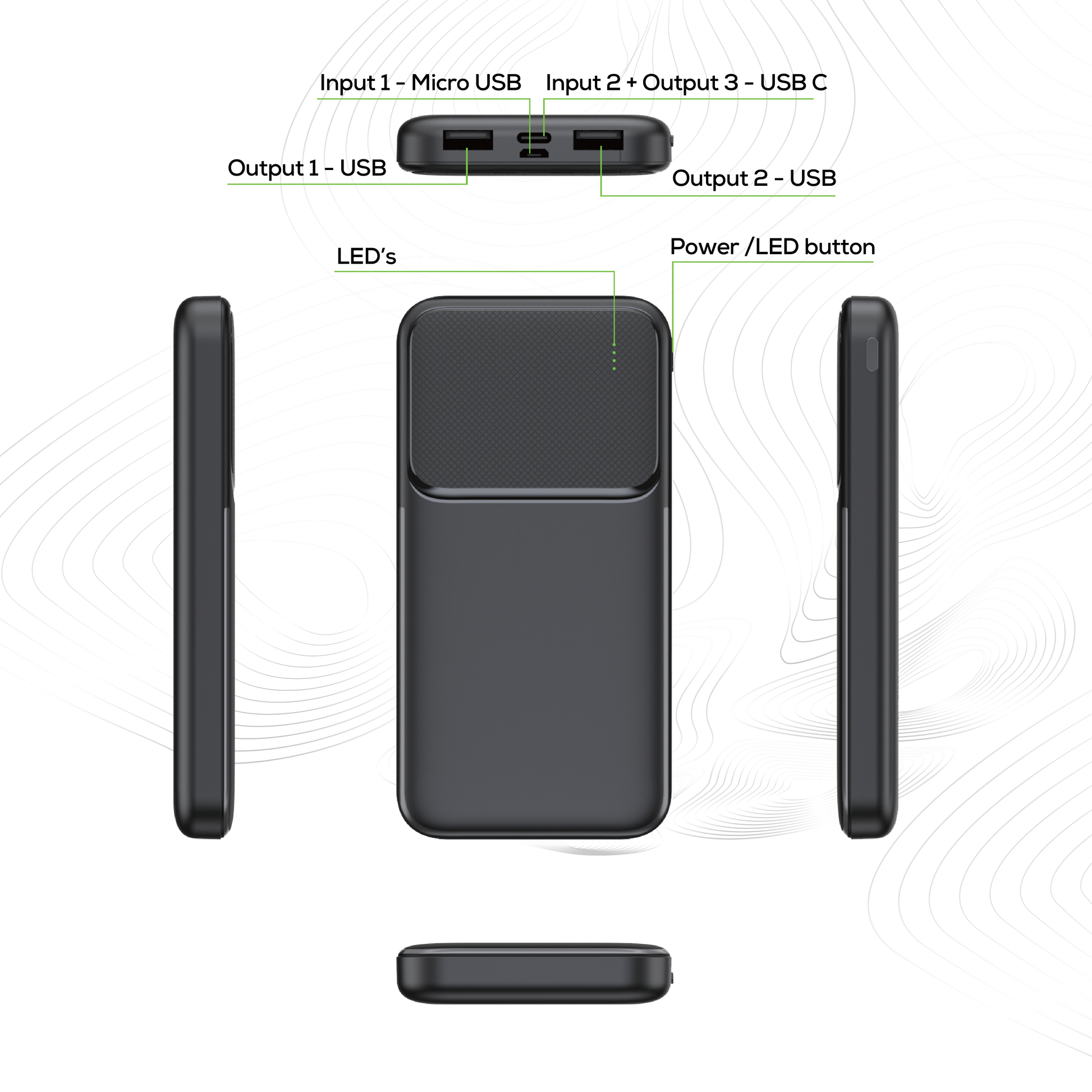 Rock’s 10000 mAh power bank provides your device with around 35 hours extra power and ensures you stay connected and charged up exactly when you need it. Compatible with Apple devices, Android devices, tech and game consoles when used with a compatible cable. Rock's power bank includes surge protection and temperature control, ensuring your devices are safeguarded. Dual USB Ports and USB C Port: Charge multiple devices simultaneously, making it perfect for sharing with friends or family.