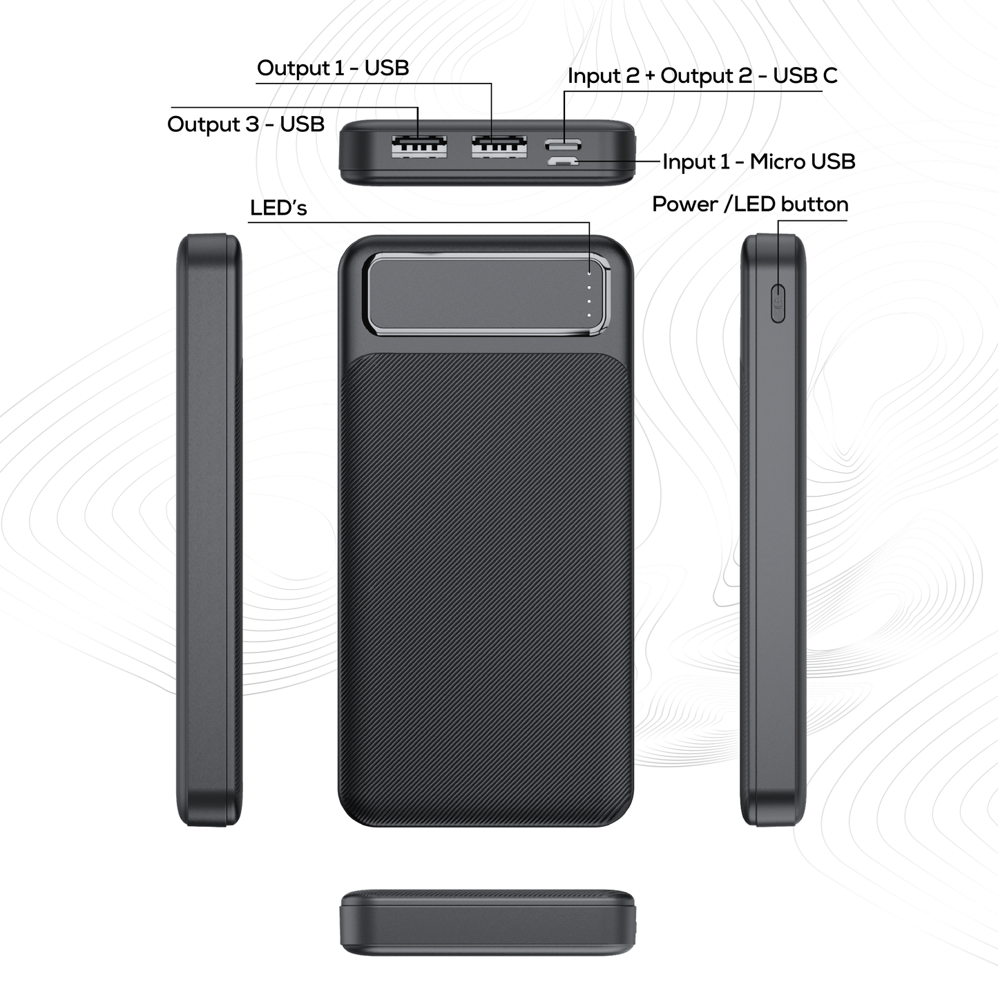 Rock’s 20000 mAh power bank provides your device with around 70 hours extra power and ensures you stay connected and charged up exactly when you need it. Compatible with Apple devices, Android devices, tech and game consoles when used with a compatible cable. Rock's power bank includes surge protection and temperature control, ensuring your devices are safeguarded. Dual USB Ports and USB C Port: Charge multiple devices simultaneously, making it perfect for sharing with friends or family.