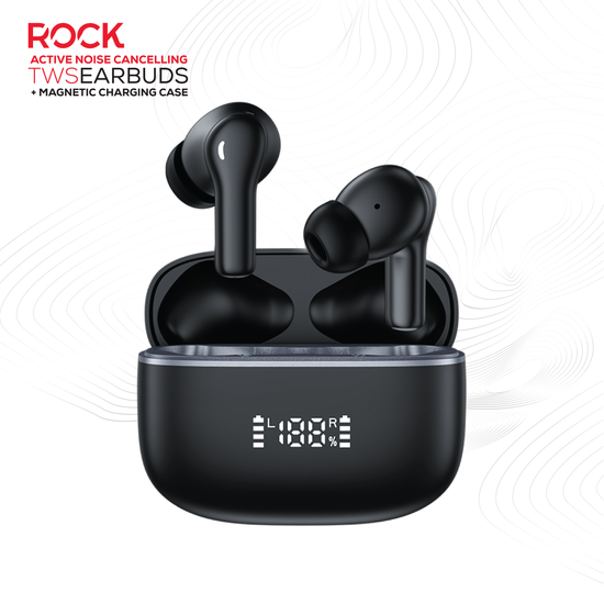 Rock’s ANC & ENC enabled earphones. Compatible with Apple & Android devices.  Comfort-fit earbuds with sensitive touch controls on the buds enabling forward, rewind, volume, call answering and Siri/Google Assistant control. 10m range, Bluetooth V5.3 for better connectivity.  Call answering enabled.  Superior audio quality delivering crystal clear sound. USB C charging port 